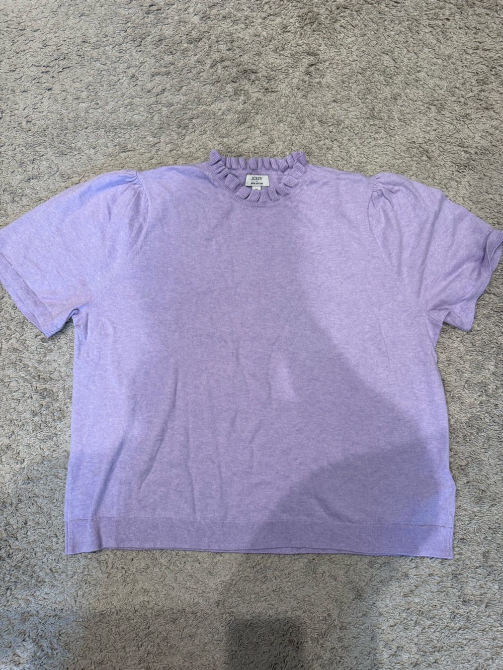 J. Crew Factory Lilac Ruffle Neck Short Sleeve Tee